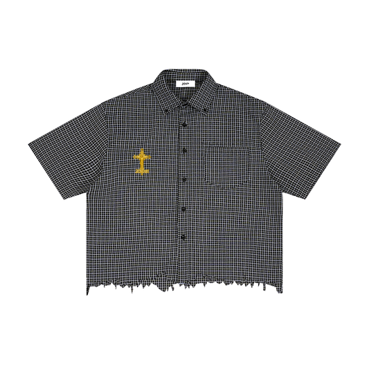 Distressed Plaid Boxy Shirt