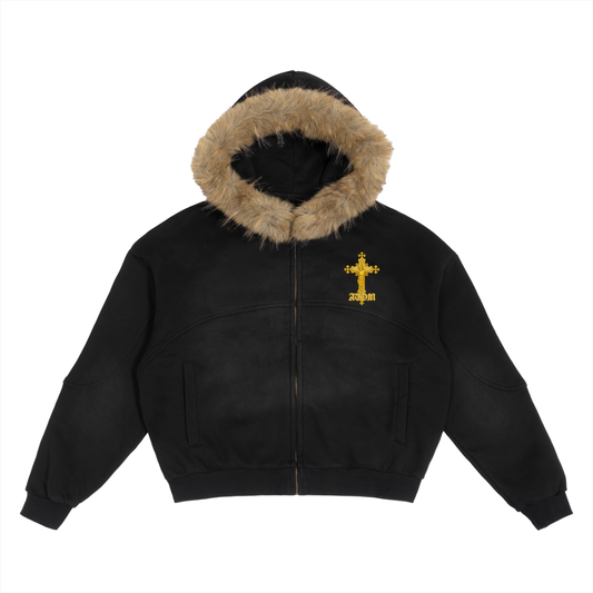 CROSS Boxy Detachable Fur Hoodie